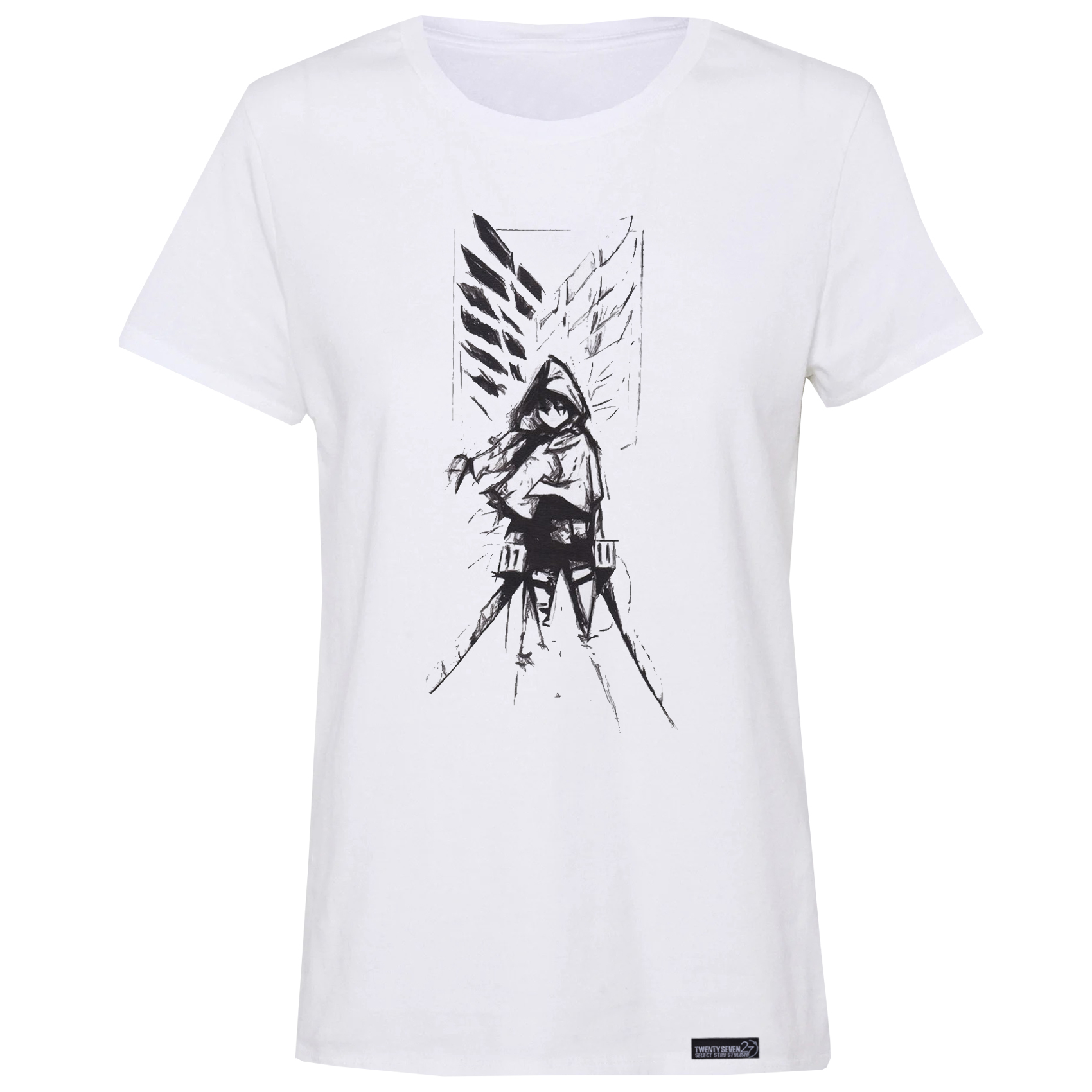 تی شرت آستین کوتاه زنانه 27 مدل Attack on titan کد KV128 رنگ سفید