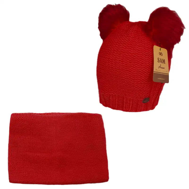 ست کلاه و شال گردن بافتنی طرح دو پوم مدل LUXE