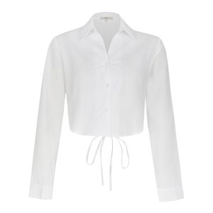 کراپ شومیز آستین بلند یقه برگردان زنانه نیزل مدل 1257 رنگ سفید