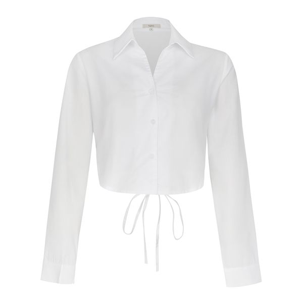 کراپ شومیز آستین بلند یقه برگردان زنانه نیزل مدل 1257 رنگ سفید