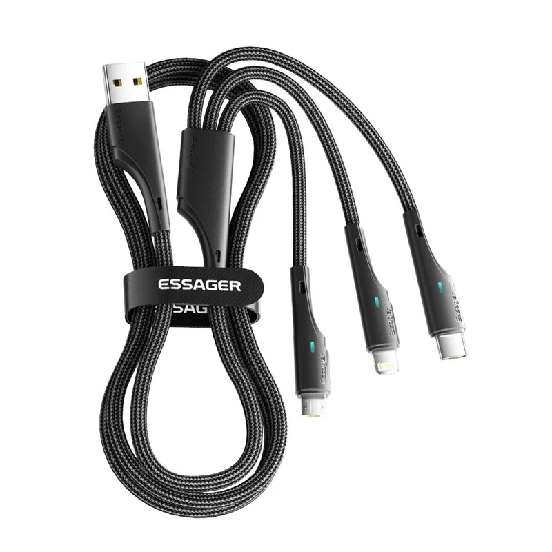 کابل تبدیل USB به لایتنینگ/MicroUSB/USB-C اساگر مدل LS01 طول یک 1.2 متر