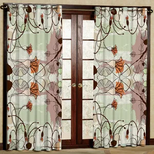 پرده بارمان دکور طرح برگ مدل هازان پانچی کد 4063 W سایز 140x280 سانتی متر