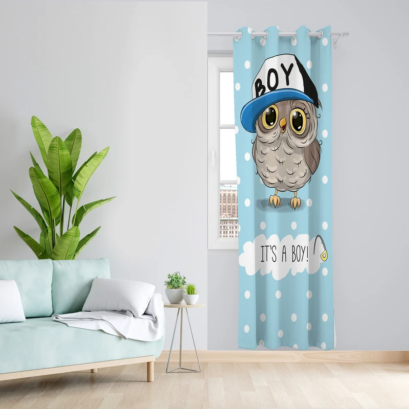 پرده طرح کودک جغد مدل مخمل پانچی کد L 1183L Z سایز 140x200 سانتی متر