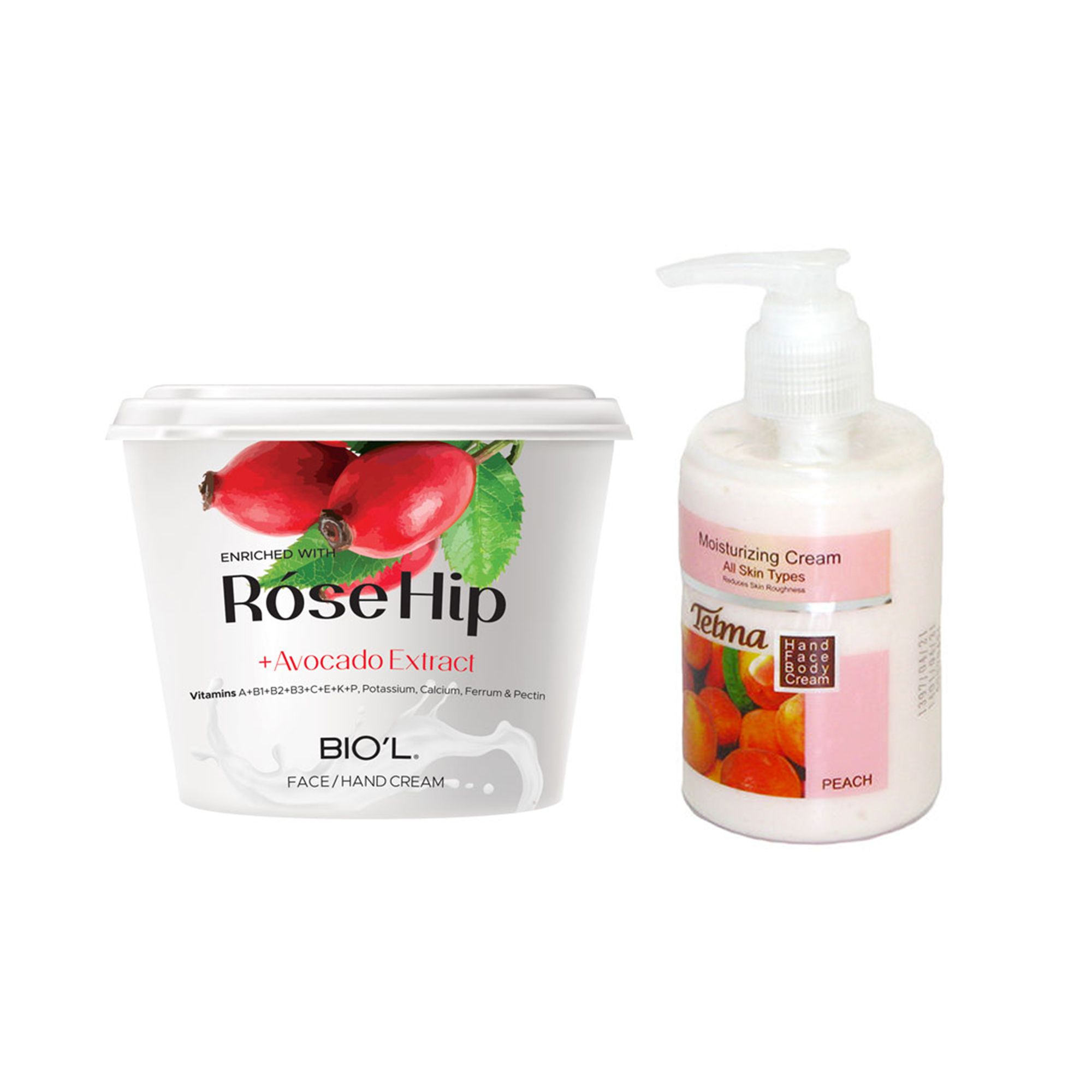 کرم آبرسان و مرطوب کننده تلما مدل هلو حجم 200 میلی لیتر به همراه کرم مرطوب کننده بیول مدل Rose Hip حجم 250 میلی لیتر