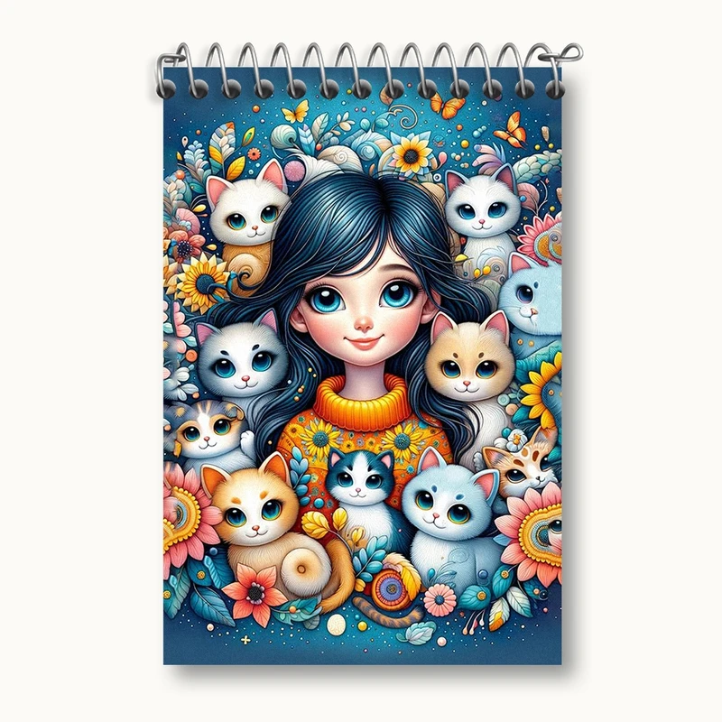 دفتر یادداشت 50 برگ خندالو مدل دختر و گربه کد F2090