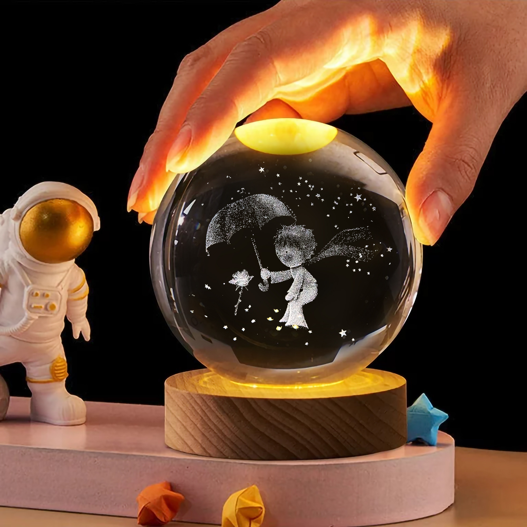 چراغ خواب مدل  گوی شیشه ای 3D طرح شازده کوچولو