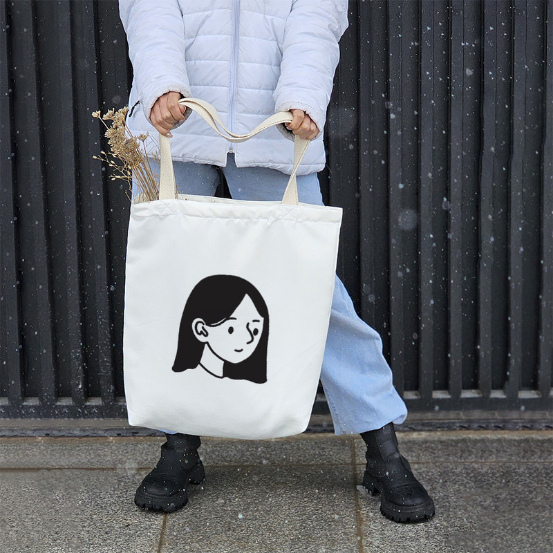 ساک خرید پارچه ای خندالو طرح پرتره دختر مدل توت بگ کد 6945