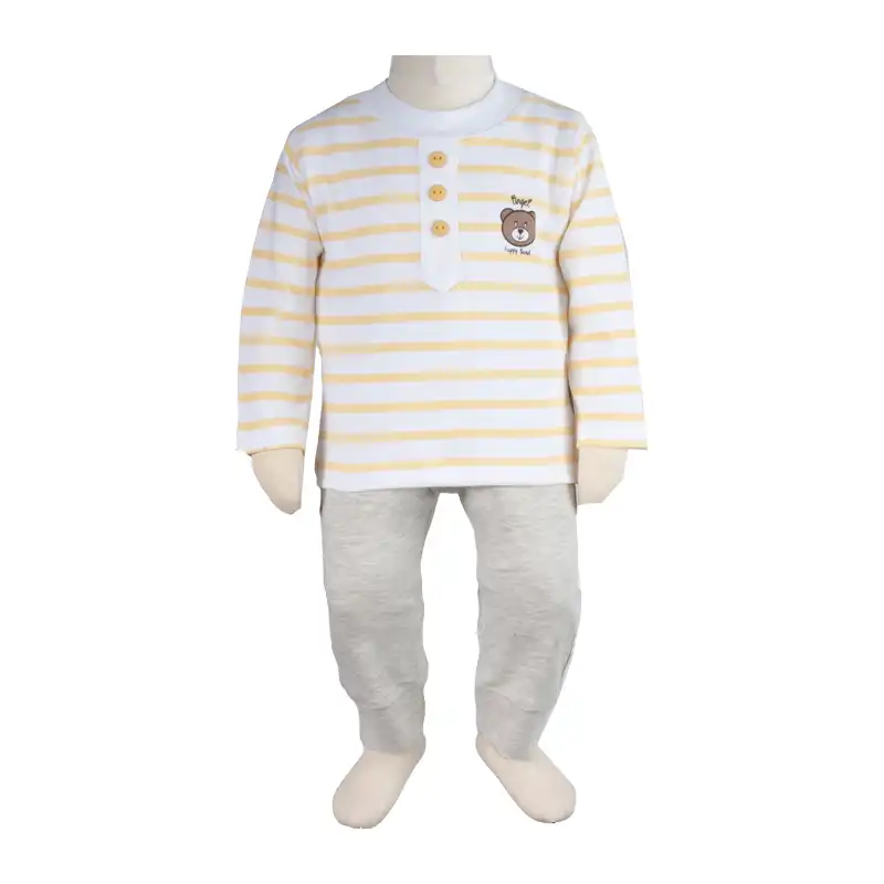 ست سویشرت و شلوار نوزادی آدمک مدل راه راه کله خرس کد 117161