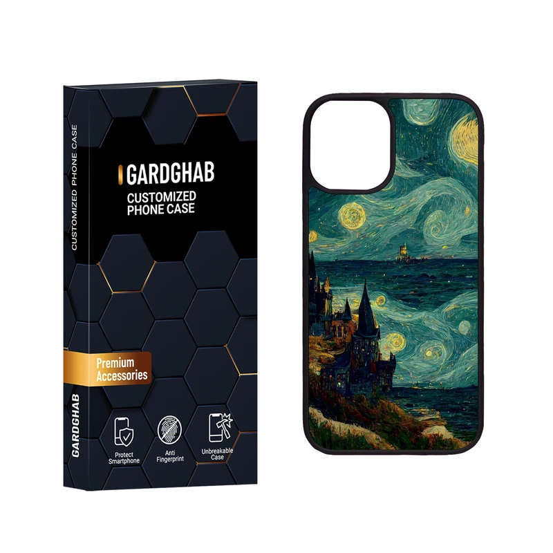 کاور گارد قاب مدل دور ژله ای پشت گلس هنری مناسب برای گوشی موبایل اپل iPhone 12 Mini