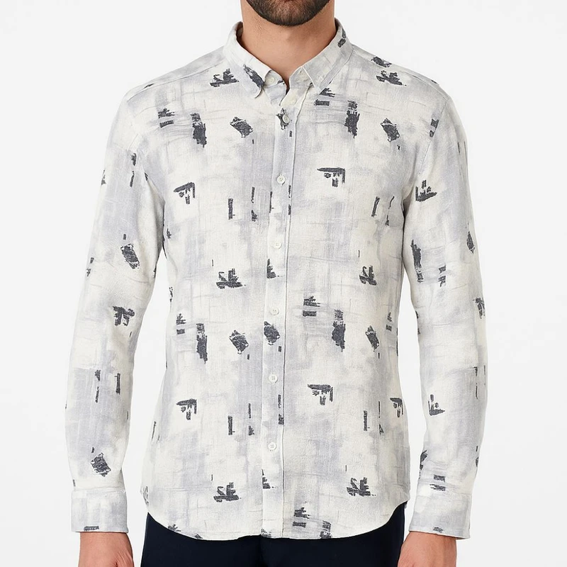 پیراهن آستین بلند یقه برگردان مردانه مدل کنفی