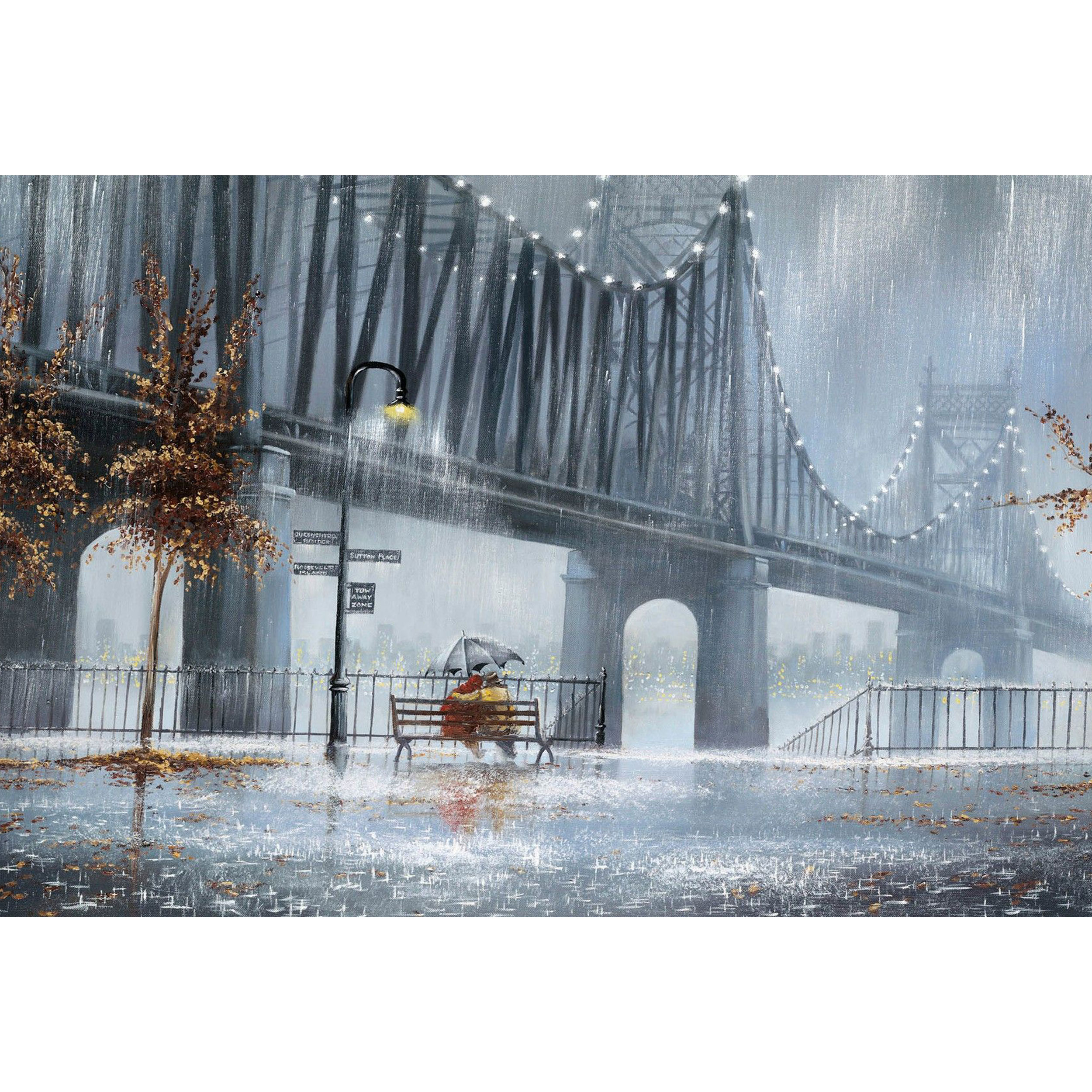 تابلو شاسی طرح منظره باران و عاشقانه پل نیمکت مدل T1380