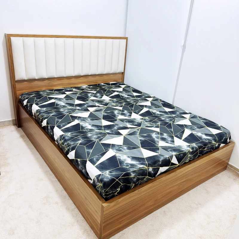 ملحفه ناتوسا مدل کشدار هندسی دو نفره سایز 180x200 سانتی متر