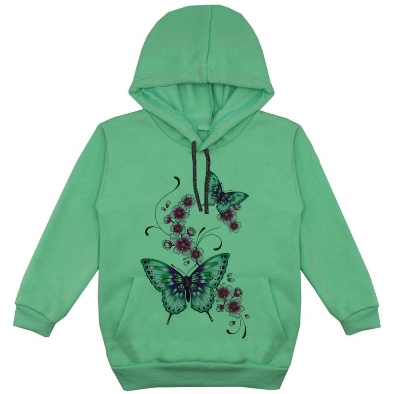 هودی دخترانه مدل پروانه F68 رنگ سبز