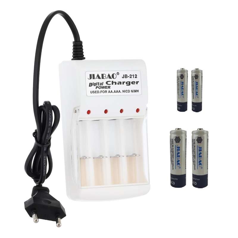 شارژر باتری جیابائو مدل jb-212 به همراه 4 باتری شارژی قلمی و نیمه قلمی