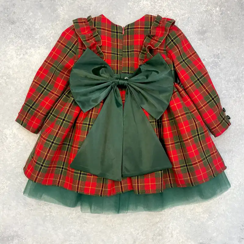 ست پیراهن و گیره مو دخترانه ژاکید مدل کریسمس نارینه