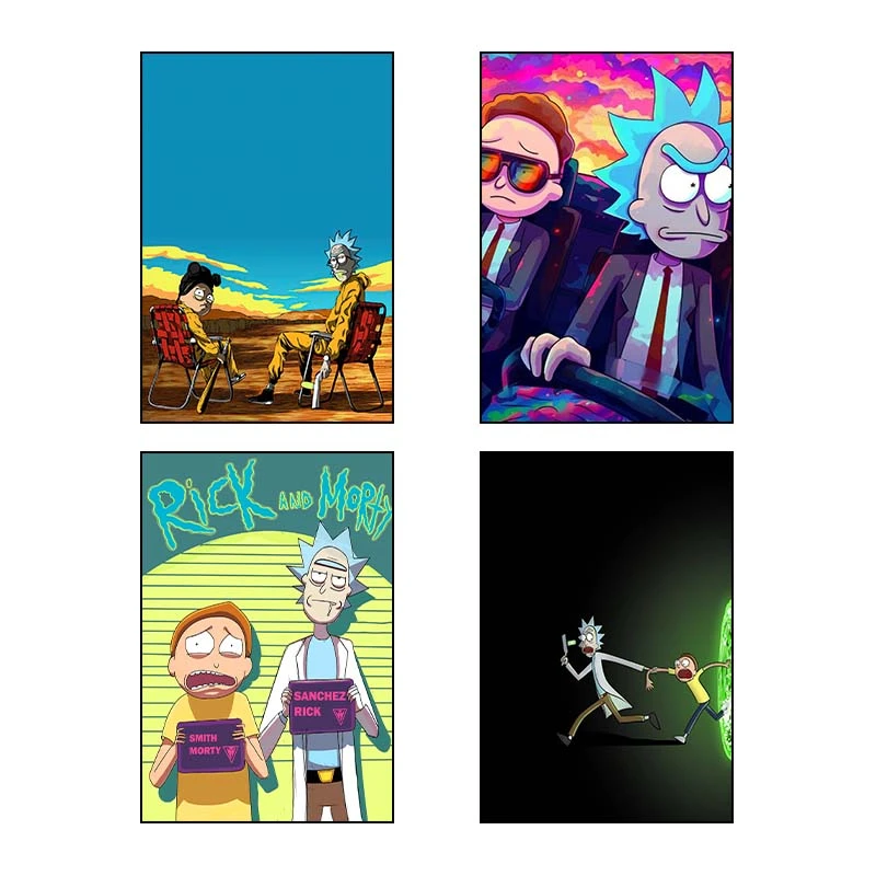 تابلو شاسي کارنيکا طرح ریک و مورتی Rick and Morty کد 12818 مجموعه 4 عددی