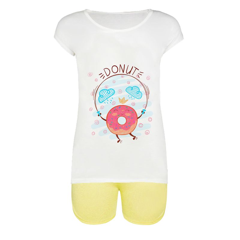 ست تیشرت و شلوارک زنانه طرح Donut کد 02 ye