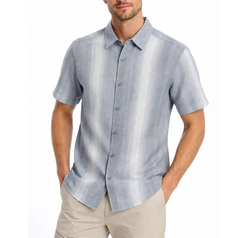 پیراهن آستین کوتاه یقه برگردان مردانه مدل کنفی پنبه