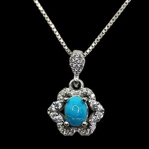گردنبند نقره زنانه مدل فیروزه نیشابور آبکاری رادیوم کد 2140