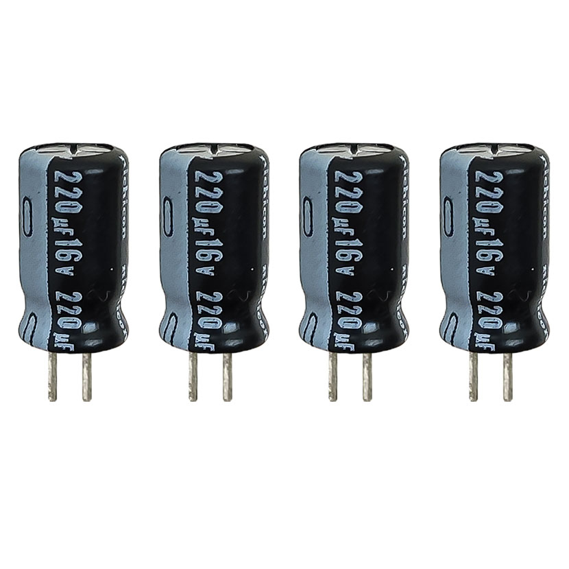 خازن الکترولیت 220 میکروفاراد 16 ولت نیچیکون مدل SK-22016 بسته 4 عددی