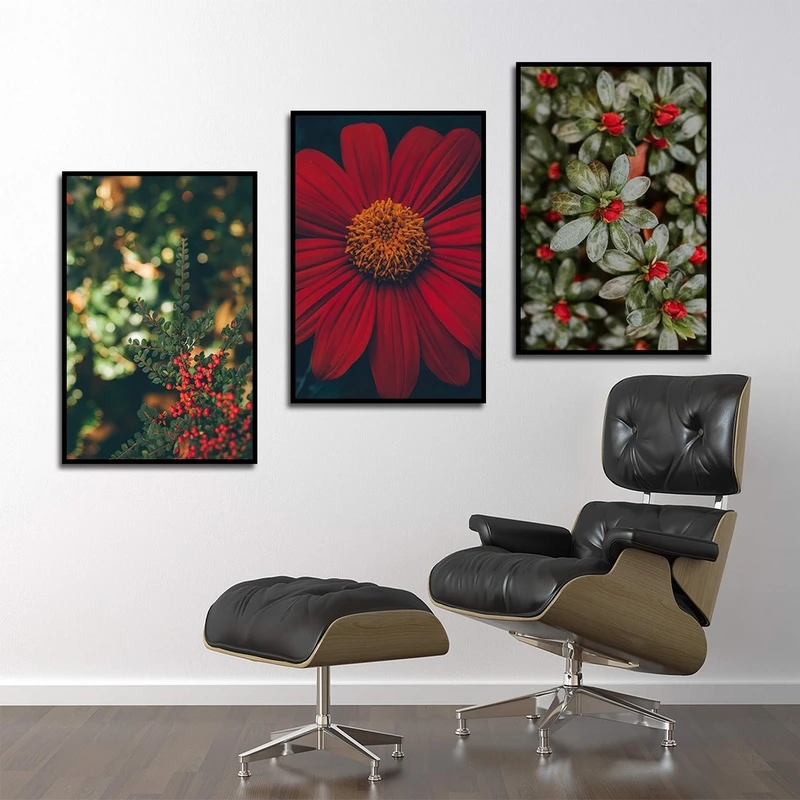 تابلو بکلیت طرح طبیعت و گل قرمز مدل B-2262 مجموعه 3 عددی