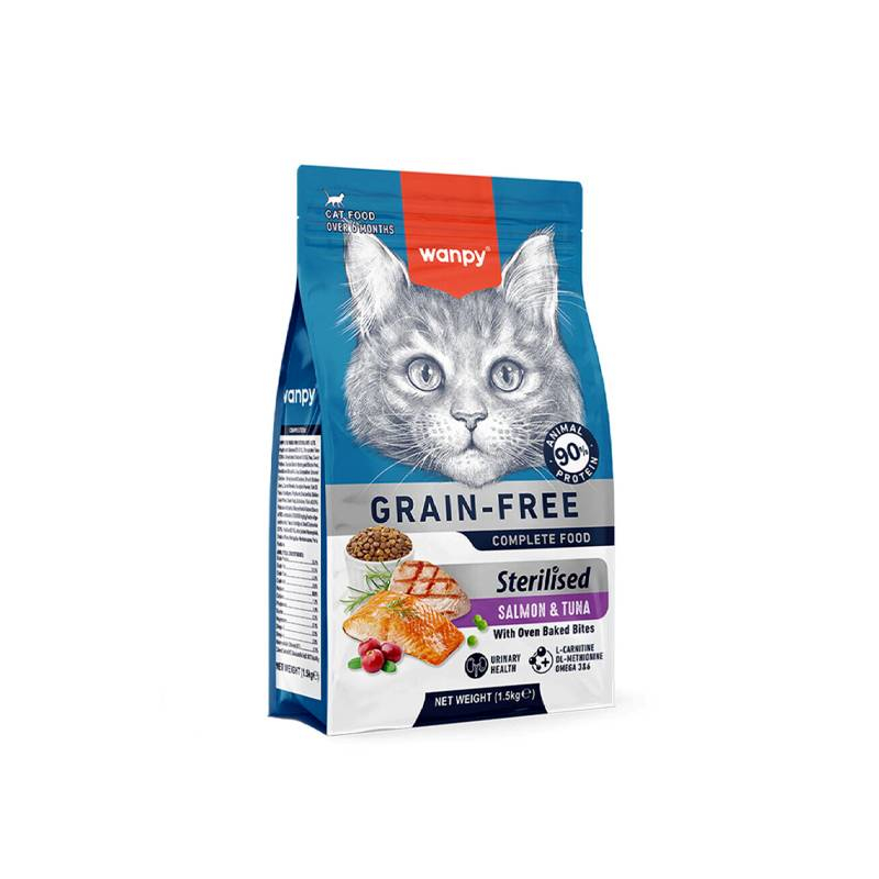 غذای خشک گربه بالغ ونپی مدل گرین فری استرالایز طعم ماهی سالمون و تن وزن 1.5 کیلوگرم