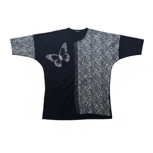 بلوز آستین سه ربع یقه گرد زنانه مدل پلنگی و پروانه نگین کد 0033