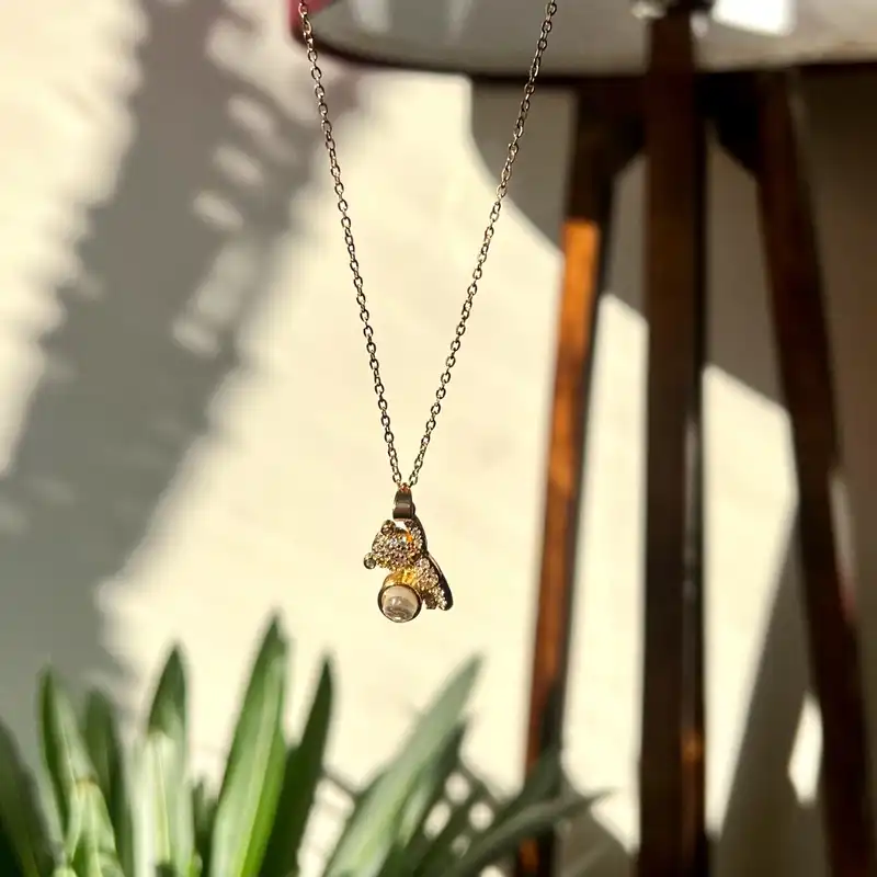 گردنبند زنانه مدل خرس تدی دوست دارم به صد زبان