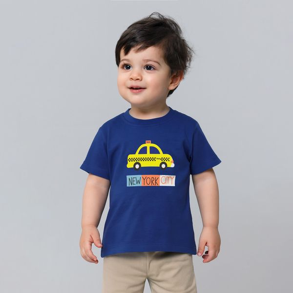 تی شرت آستین کوتاه پسرانه مون‌سا مدل تاکسی رنگ آبی