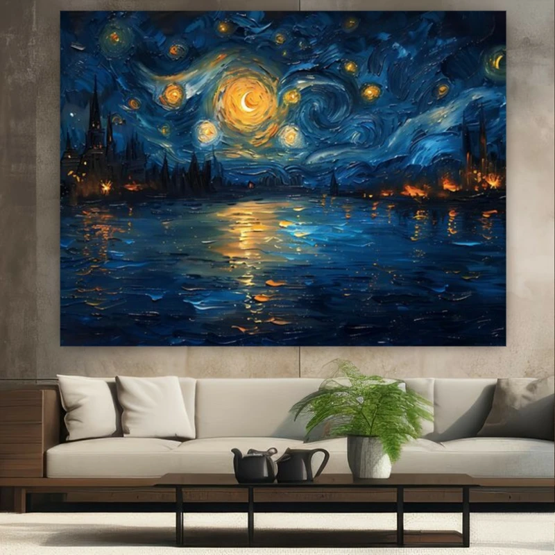 پوستر طرح نقاشی ونگوک مدل ماه درخشان کد GR760