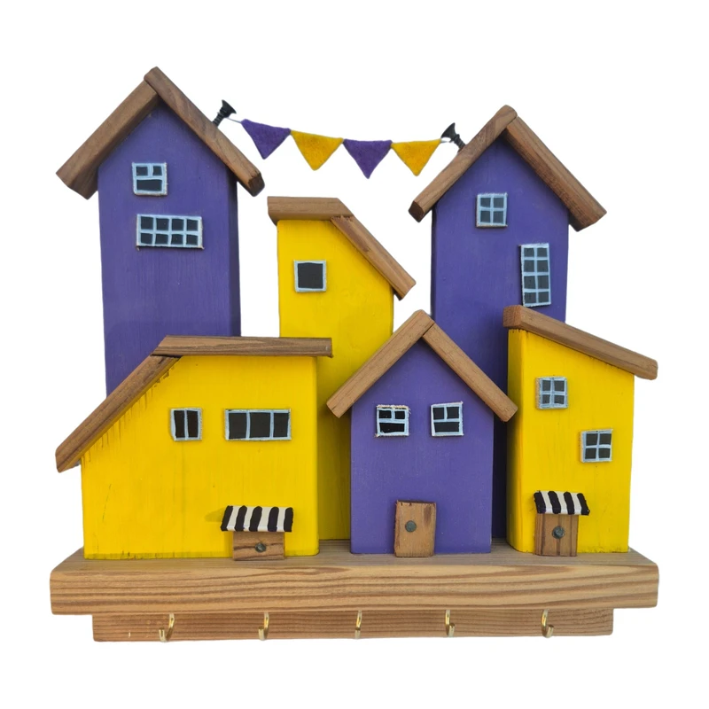 جاکلیدی دیواری چوبی مدل دهکده بنفشه