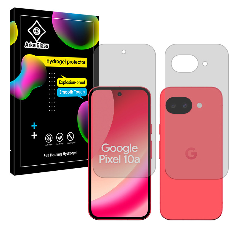 محافظ صفحه نمایش شفاف آرکا گلس مدل هیدروژلی مناسب برای گوشی موبایل گوگل Pixel 10a به همراه محافظ پشت گوشی