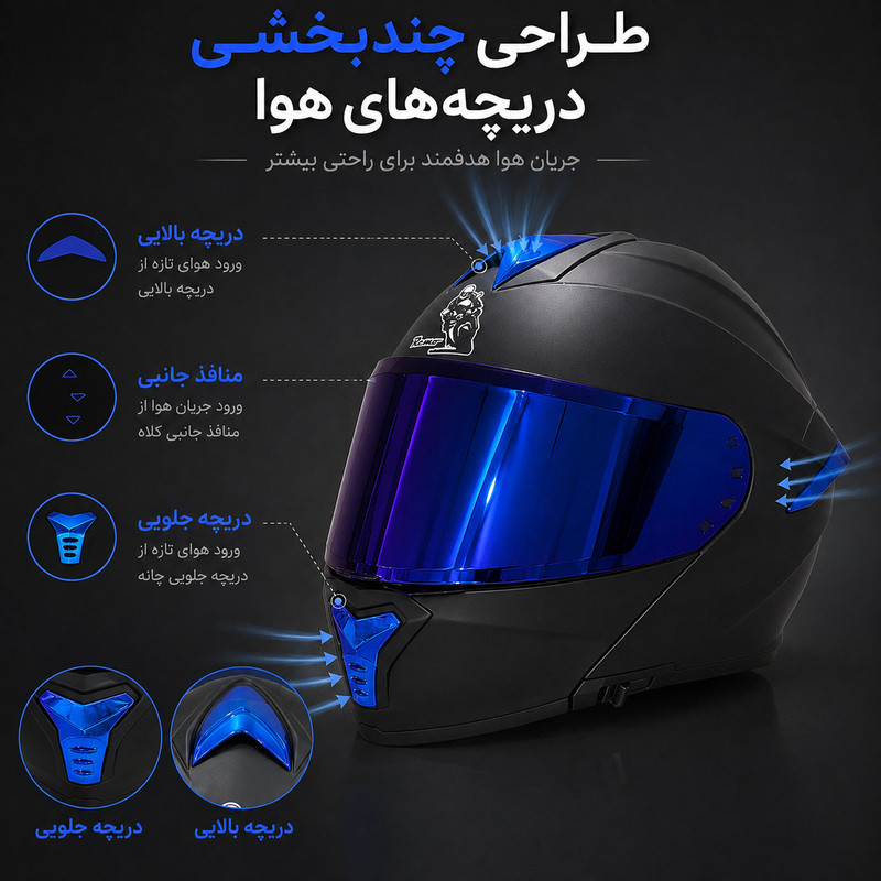 کلاه کاسکت فک متحرک ریما مدل SHADOW