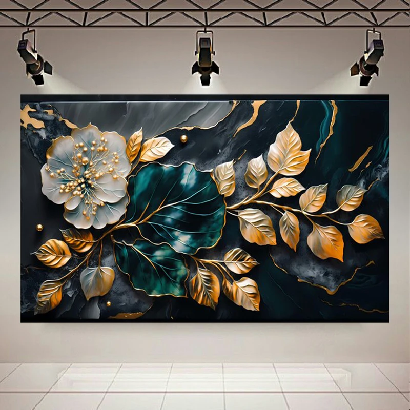 تابلو بوم طرح مخمل برگ مدل فیروزه ای کد PD20894