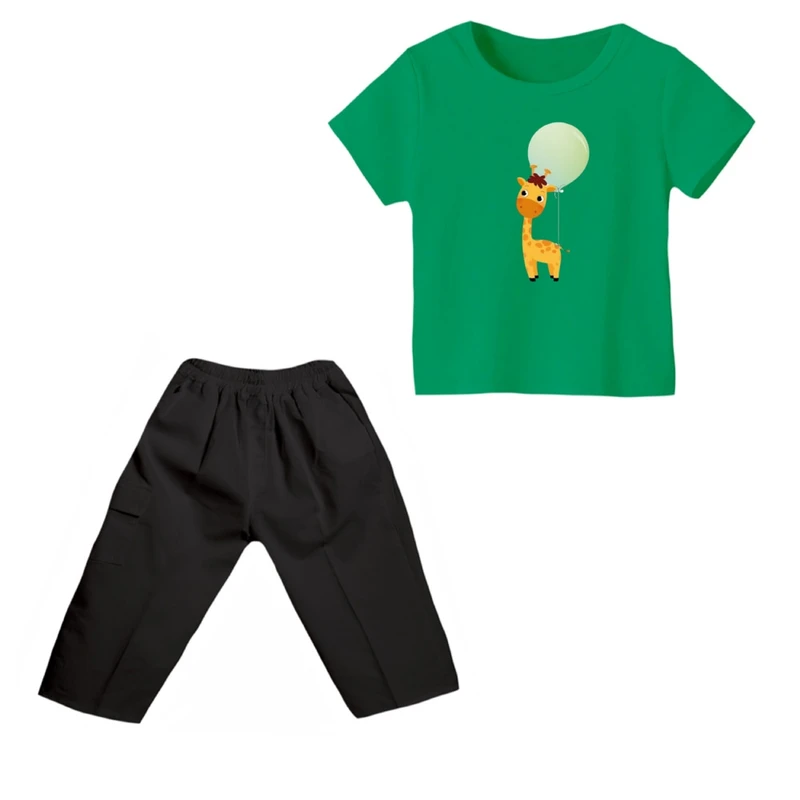 ست تی شرت و شلوارک دخترانه مدل زرافه کد ۱۱