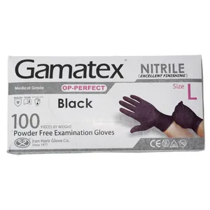دستکش نیتریل غیر پودری حریر مدل GAMATEX سایز بزرگ (L) بسته 100 عددی