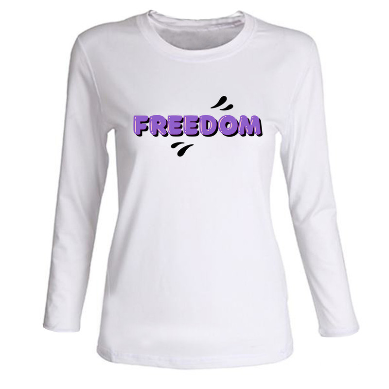 تی شرت آستین بلند زنانه مدل FREEDOM کد J411 رنگ سفید