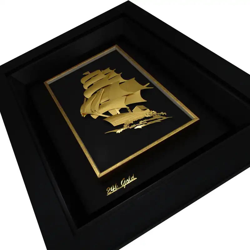 تابلو طلا کوب زرکات طرح قایق بادبانی مدل F136