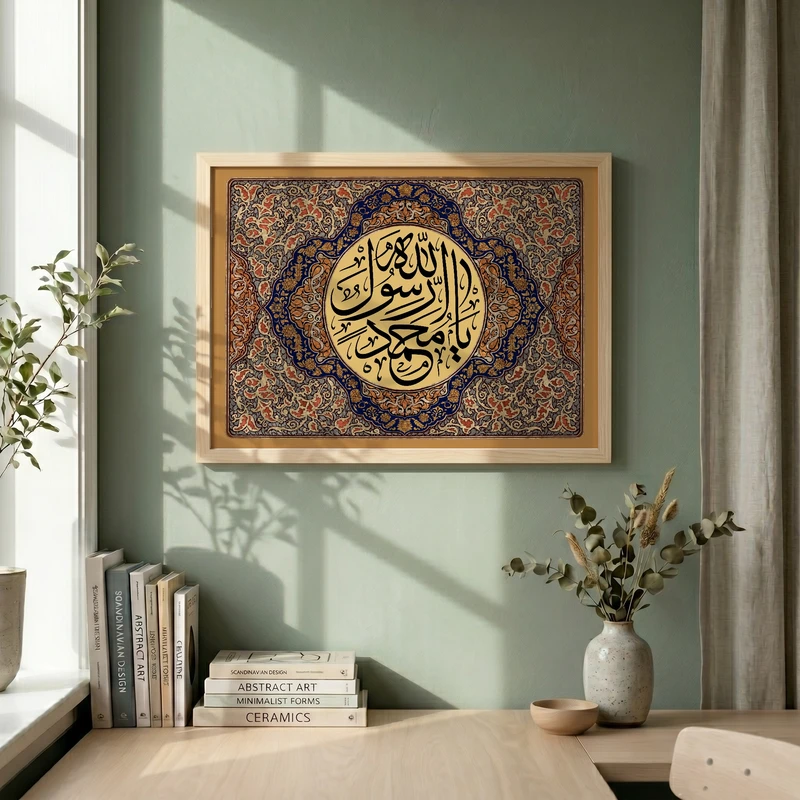 تابلو طرح یا محمد رسول الله مدل G15711 فریم کرم روشن