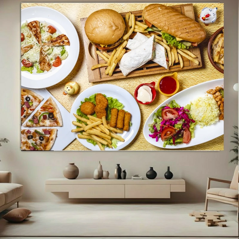 تابلو بوم طرح مخمل میز غذا مدل فست فود کد BK23021