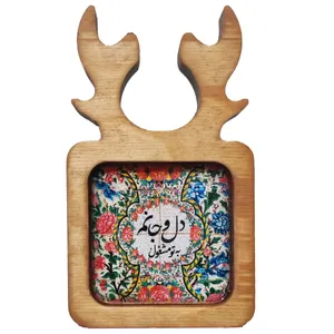 زیر لیوانی مدل چوبی رزینی شاخ گوزنی طرح دل و جانم به تو مشغول