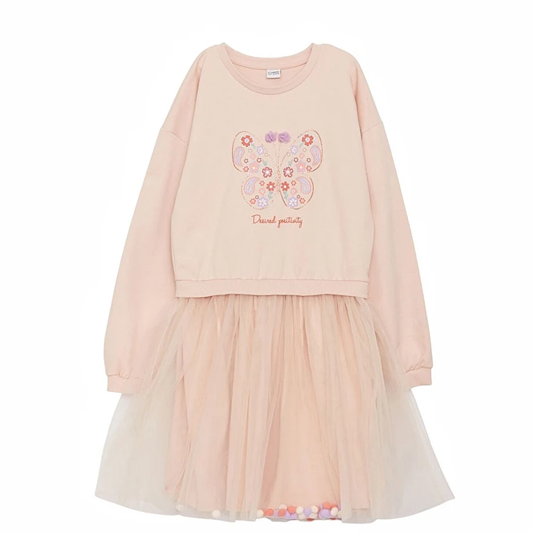 پیراهن آستین بلند یقه گرد دخترانه ال سی وایکیکی مدل S30767Z4