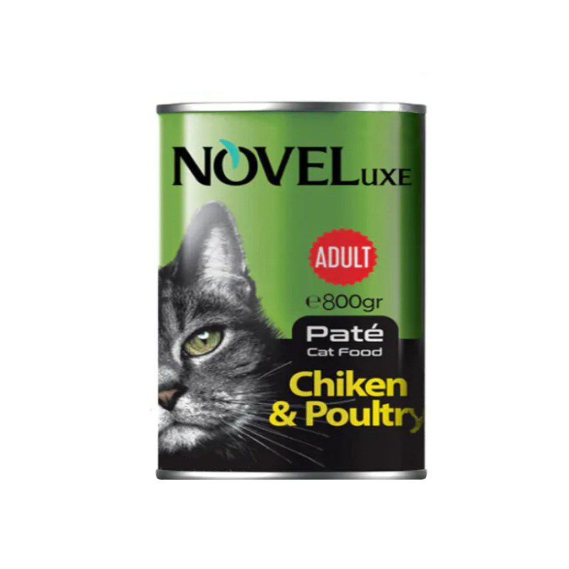 کنسرو غذای گربه بالغ نوول لوکس مدل پته طعم مرغ، بوقلمون وزن 800 گرم
