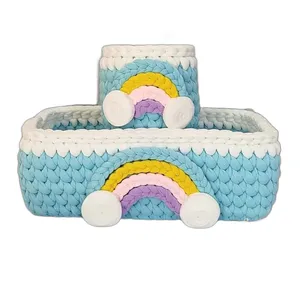 سبد قلاب بافی تریکو مدل رنگین کمان کد 541 مجموعه دو عددی 