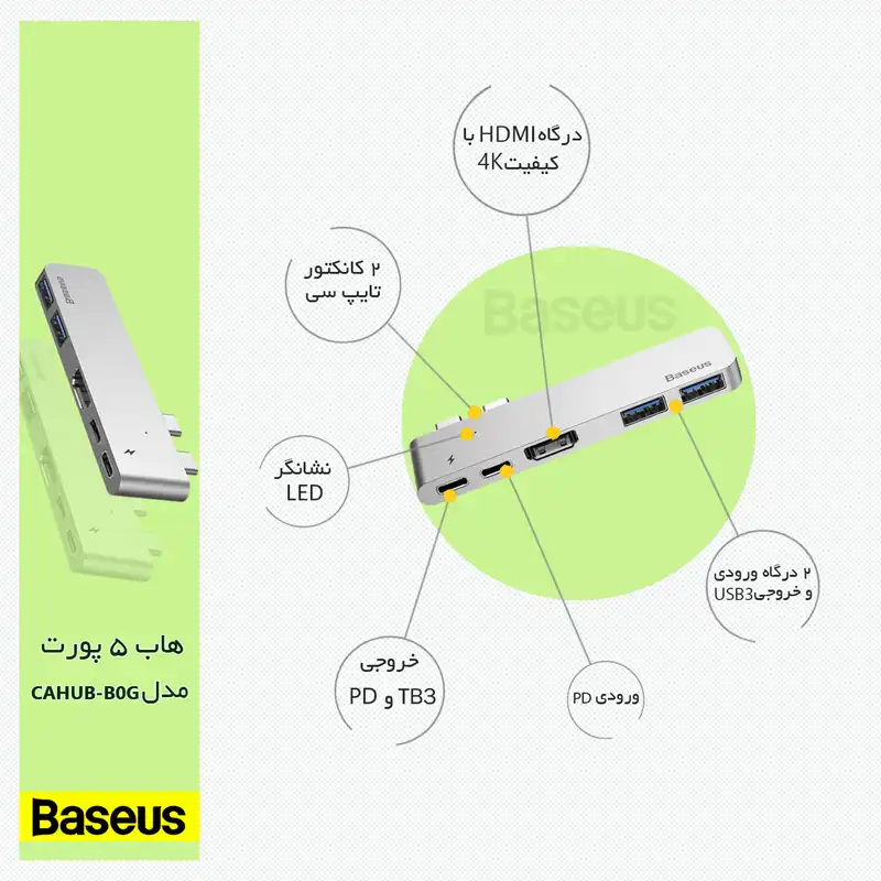 هاب 5 پورت USB-C باسئوس مدل CAHUB-B0G