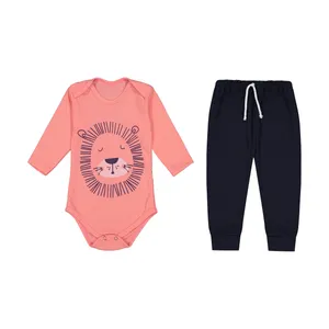 ست بادی آستین بلند و شلوار نوزادی مدل شیر