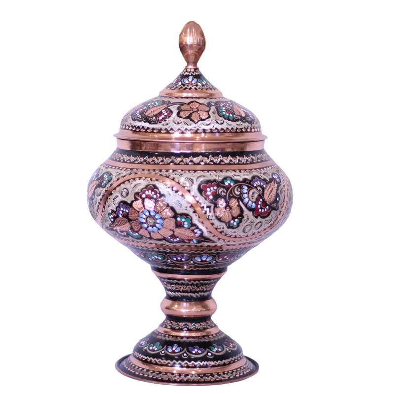 شکلات خوری میناکاری مسی طرح خمره ای  درب دار کد 235