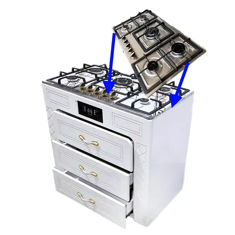 اجاق گاز 5 شعله هاکان مدل اجاق گاز سه کشو صفحه استیل بوش با ترموکوپل