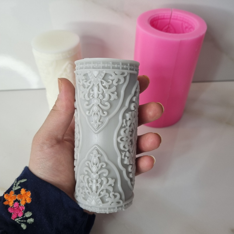 قالب شمع مدل استوانه منبت طرح اسلیمی گلدار کد C 12CM