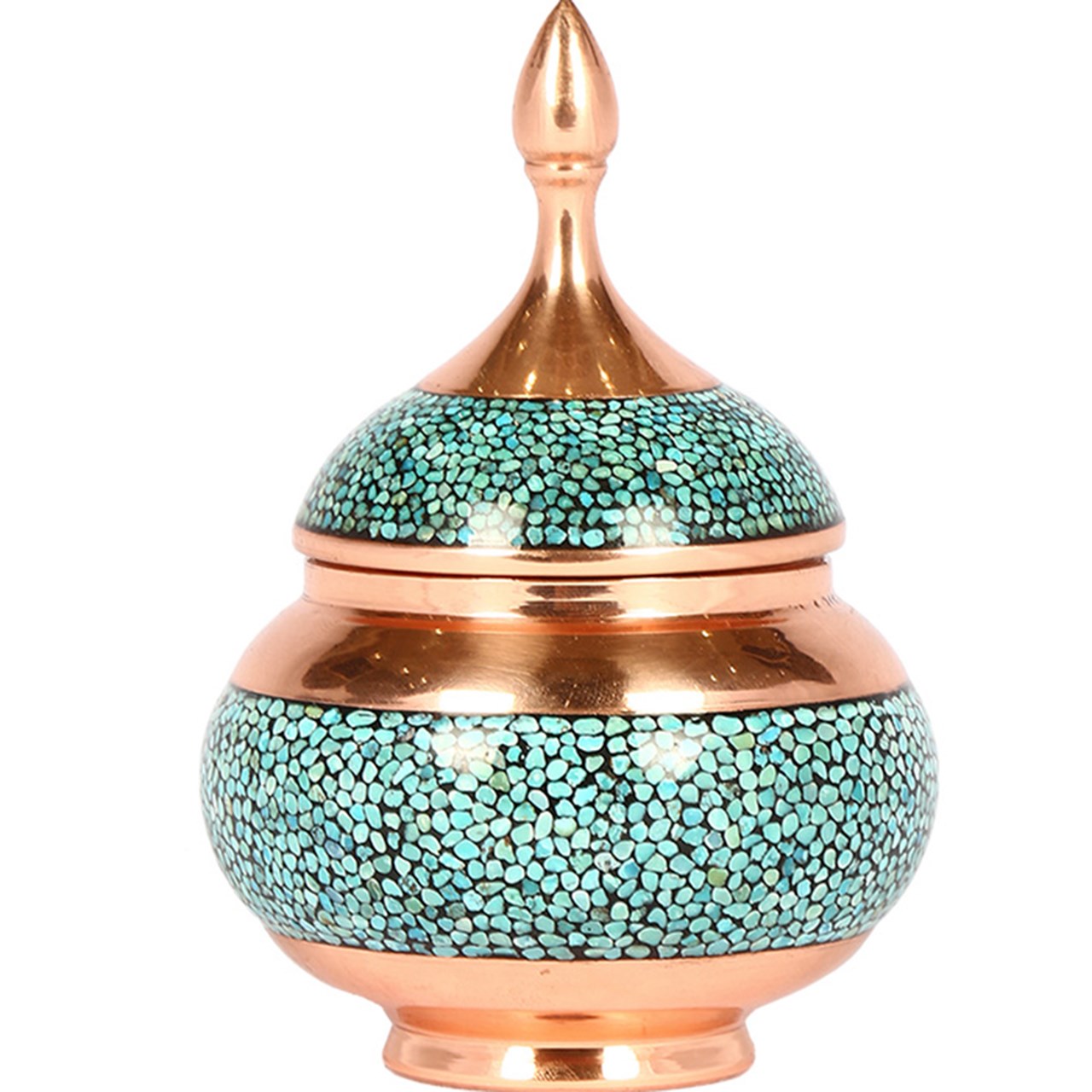 Copper Turquoise inlaying sugar/candy pot dish, Goharan Gallery , Copper and turquoise 1175 Model